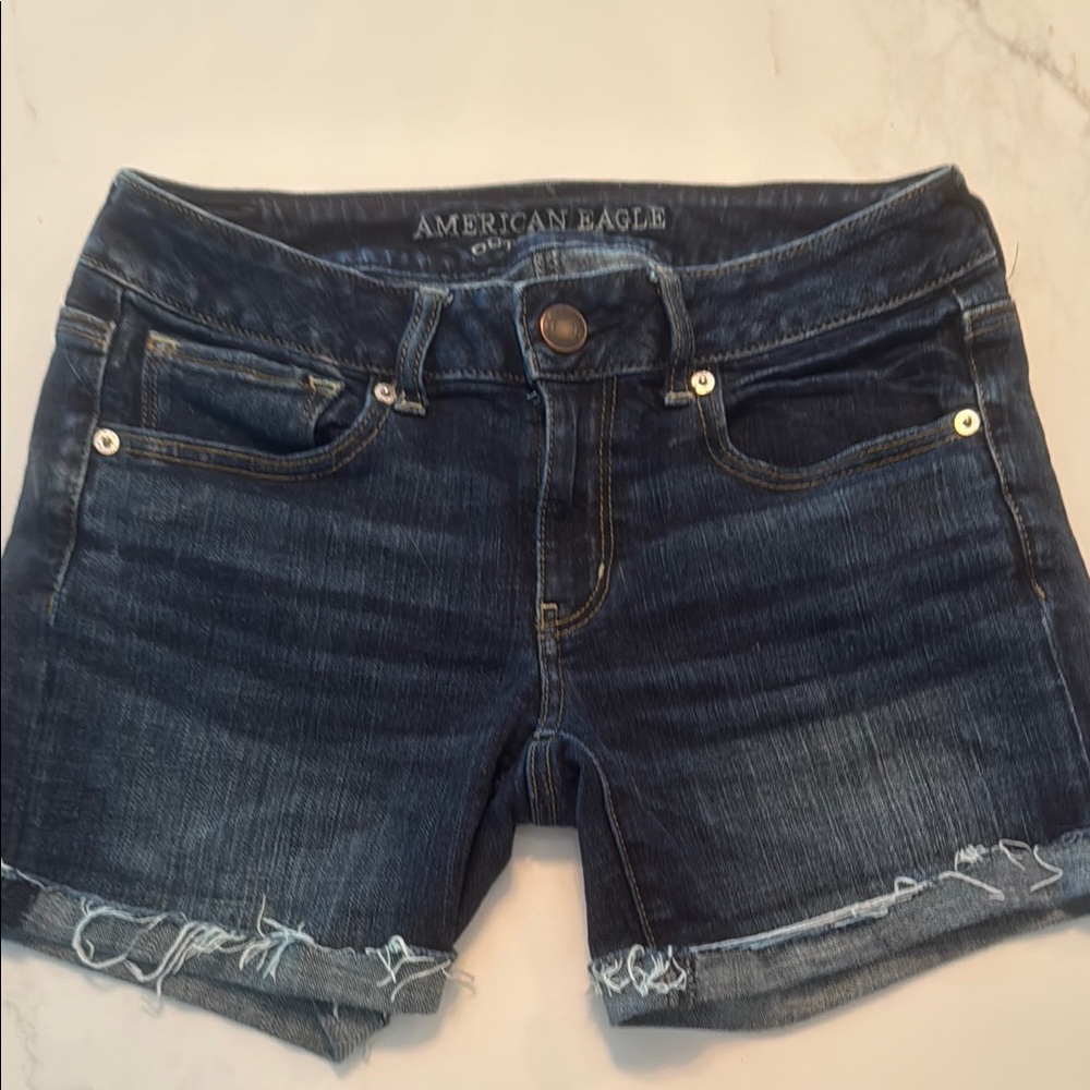 American Eagle Outfitters Blue Jean Shorts with Frayed Cuffs